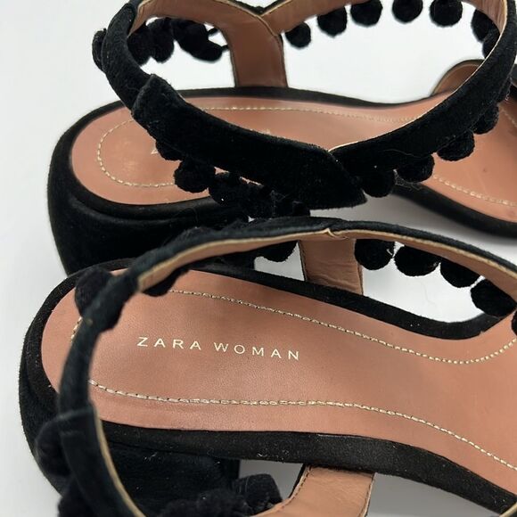 Zara Woman Sandals Pom-Poms Fun Suede Unique Size 6.5 B22A - Picture 9 of 9